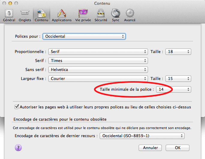 Réglage de la taille minimale de texte dans Firefox