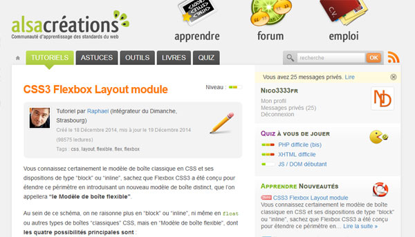 Interface globale du site Alsacreations