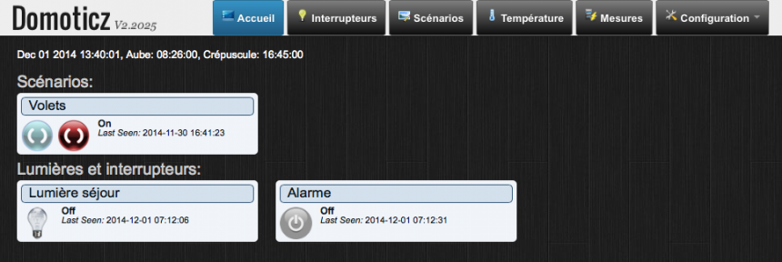 L’interface de Domoticz