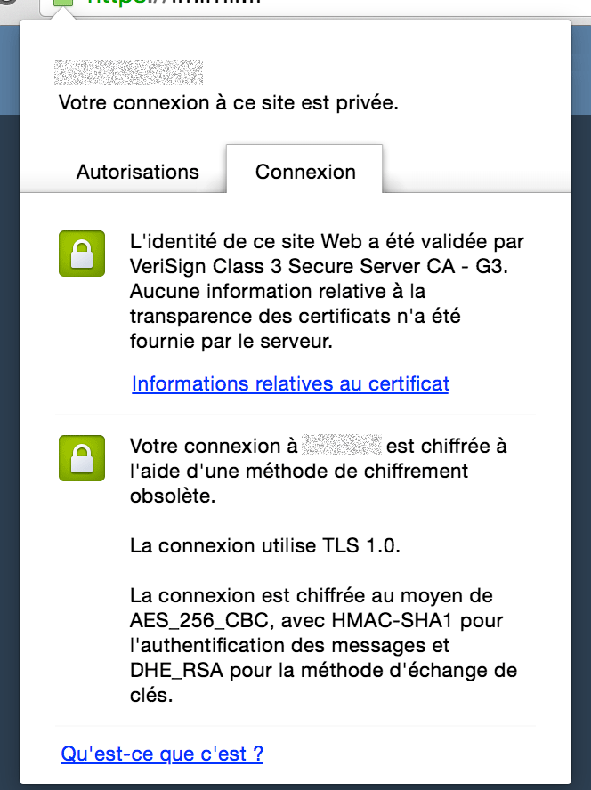 Le détail de la connexion chiffrée