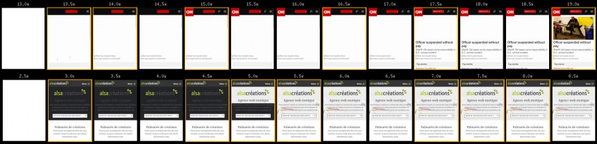 Comparaison du chargement du site de CNN et d'Alsacréations sur mobile